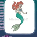 Ariel Little Mermaid Princess Red Hair Green Tail Embroidery Designs - Instant Download
