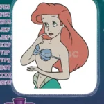 Disney Princess Ariel red hair thoughtful mermaid embroidery designs - Instant Download