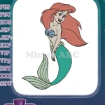 Smiling Ariel The Little Mermaid red hair green tail embroidery designs - Instant Download