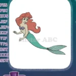 Beautiful red-haired mermaid princess Ariel cartoon embroidery designs - Instant Download