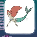 Ariel Little Mermaid Character Red Hair Teal Tail embroidery designs - Instant Download