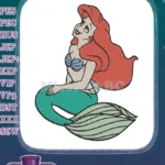 Smiling Ariel mermaid princess with red hair embroidery designs - Instant Download