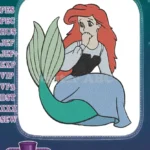 Ariel Little Mermaid worried expression sitting pose embroidery designs - Instant Download