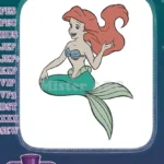 Smiling Ariel Little Mermaid Princess Red Hair Green Tail Embroidery Designs - Instant Download