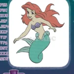 Smiling Ariel Little Mermaid princess red hair embroidery designs - Instant Download