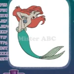 Red-haired Ariel Little Mermaid princess holding seashell embroidery designs - Instant Download