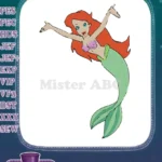 Happy red-haired mermaid with green tail fantasy embroidery designs - Instant Download