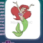 Cheerful Ariel Little Mermaid red hair green tail embroidery designs - Instant Download