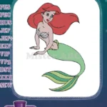Ariel mermaid princess red hair green tail embroidery designs - Instant Download