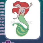 Ariel Little Mermaid Princess Red Hair Green Tail embroidery designs - Instant Download