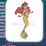 Beautiful red-haired mermaid princess embroidery designs for children - Instant Download