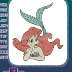 Ariel Little Mermaid Princess Red Hair Green Tail Embroidery Designs - Instant Download