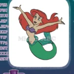Joyful Ariel Little Mermaid red hair green tail embroidery designs - Instant Download