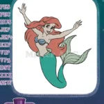 Smiling Ariel mermaid with red hair and green tail embroidery designs - Instant Download