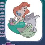 Ariel Mermaid and Dolphin with Flowers Embroidery Designs - Instant Download