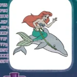Cheerful red-haired mermaid riding a friendly dolphin embroidery designs - Instant Download