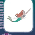 Red-haired mermaid princess swimming ocean embroidery designs - Instant Download