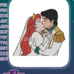Ariel and Eric fairytale wedding kiss embroidery designs - Instant Download