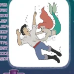 Disney's Ariel Mermaid Saving Drowning Prince Eric Embroidery Designs - Instant Download