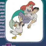 Ariel rescuing Prince Eric with Scuttle helping embroidery designs - Instant Download