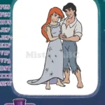 Ariel and Eric romantic embrace Disney character embroidery designs - Instant Download