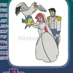 Disney's Little Mermaid wedding Ariel Eric Flounder Scuttle embroidery designs - Instant Download