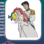 Disney Little Mermaid Ariel Eric Flounder wedding embroidery designs - Instant Download