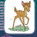 Adorable cartoon fawn standing among flowers embroidery designs - Instant Download