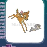 Cute Bambi Fawn and Thumper Rabbit Jumping Running Embroidery Designs - Instant Download
