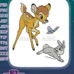 Cute Bambi deer Thumper rabbit butterfly embroidery designs - Instant Download