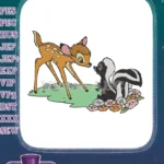 Sweet Bambi fawn and Flower skunk cartoon embroidery designs - Instant Download