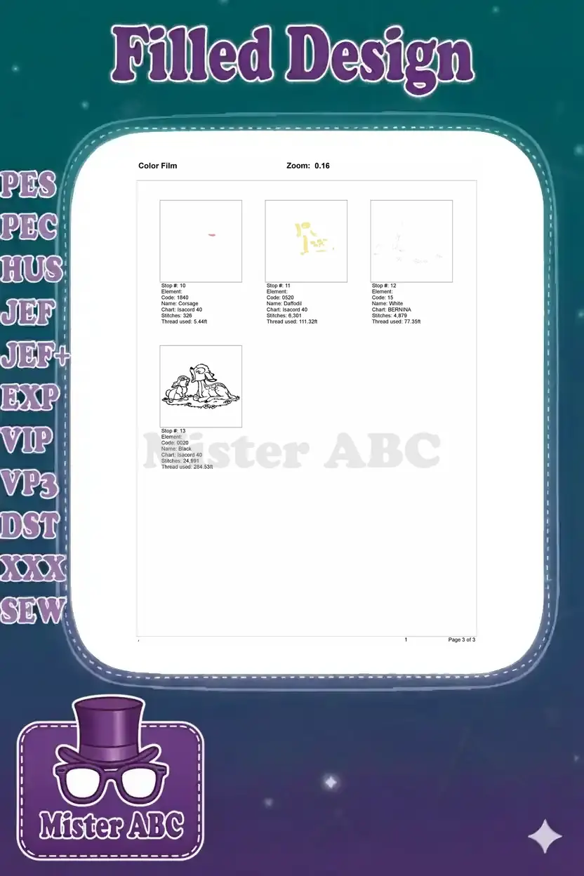 The second page of the color film, detailing the final embroidery stitch sequences and outline.