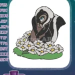Adorable skunk peeking through white daisy flowers embroidery designs - Instant Download