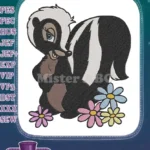 Cute Cartoon Skunk with Colorful Flowers Embroidery Designs - Instant Download