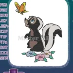 Cute cartoon skunk and butterfly with flowers embroidery designs - Instant Download