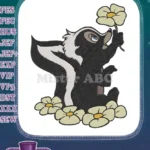 Cute skunk character smelling a pretty white flower embroidery designs - Instant Download