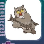 Curious brown cartoon owl character looking up embroidery designs - Instant Download