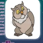 Cute brown cartoon owl character embroidery designs for children's apparel - Instant Download