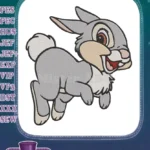 Playful gray cartoon rabbit jumping embroidery designs - Instant Download