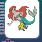 Disney Princess Ariel Mermaid and Flounder Fish Embroidery Designs - Instant Download
