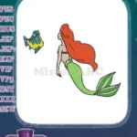 Red-haired Mermaid Princess Ariel and Flounder fish embroidery designs - Instant Download