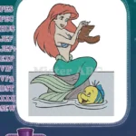 Little Mermaid Ariel and Flounder with Boot Embroidery Designs - Instant Download