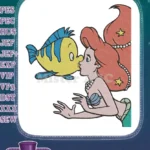 Disney Little Mermaid Ariel Flounder kissing cartoon embroidery designs - Instant Download