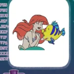 Happy Little Mermaid Ariel and Flounder cartoon character embroidery designs - Instant Download