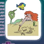 Ariel Little Mermaid and Flounder Drawing in Sand Embroidery Designs - Instant Download
