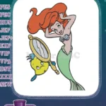 Ariel and Flounder with Mirror Mermaid Embroidery Designs - Instant Download