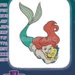 Ariel and Flounder hugging mermaid fish friendship embroidery designs - Instant Download