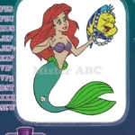 Red-haired Ariel mermaid and Flounder fish cheerful embroidery designs - Instant Download