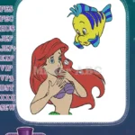 Disney Little Mermaid Ariel and Flounder Scared Face Embroidery Designs - Instant Download