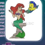 Little Mermaid Ariel and Flounder with Book Embroidery Designs - Instant Download